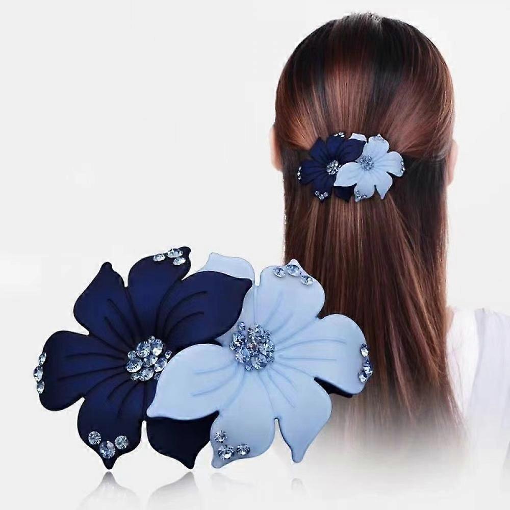 1 Pack Blue Plastic Flower Disc Hairpin, Acrylic Rhinestone Spring Clip, for Women/Girls Headwear, Non-slip/Firm/Simple (Blue)