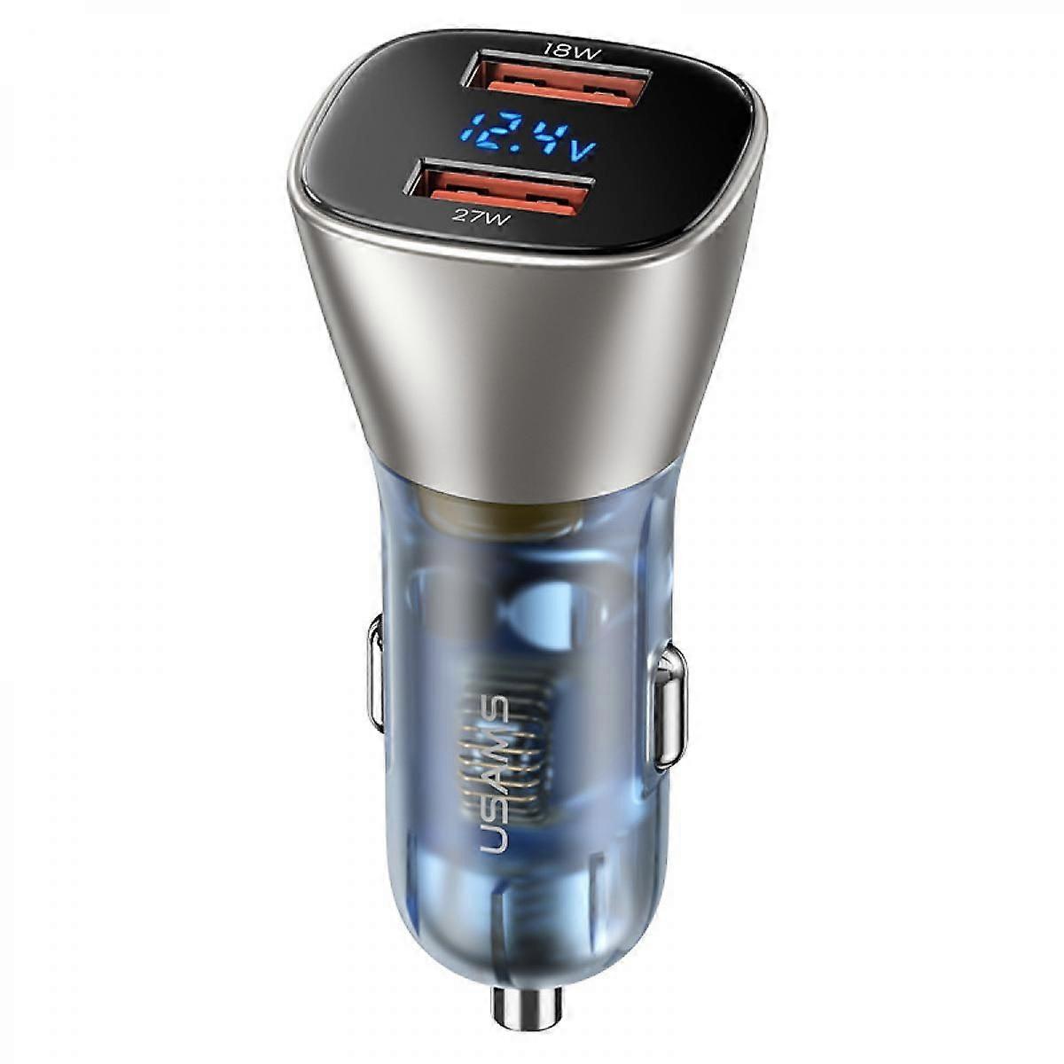 Dual USB Car Charger, 45W Metal Car Charger Adapter, PD&QC 2 Ports Fast Car Phone Charger with LED Display for iPhone 13 12 Pro Max, iPad, Samsung Gal