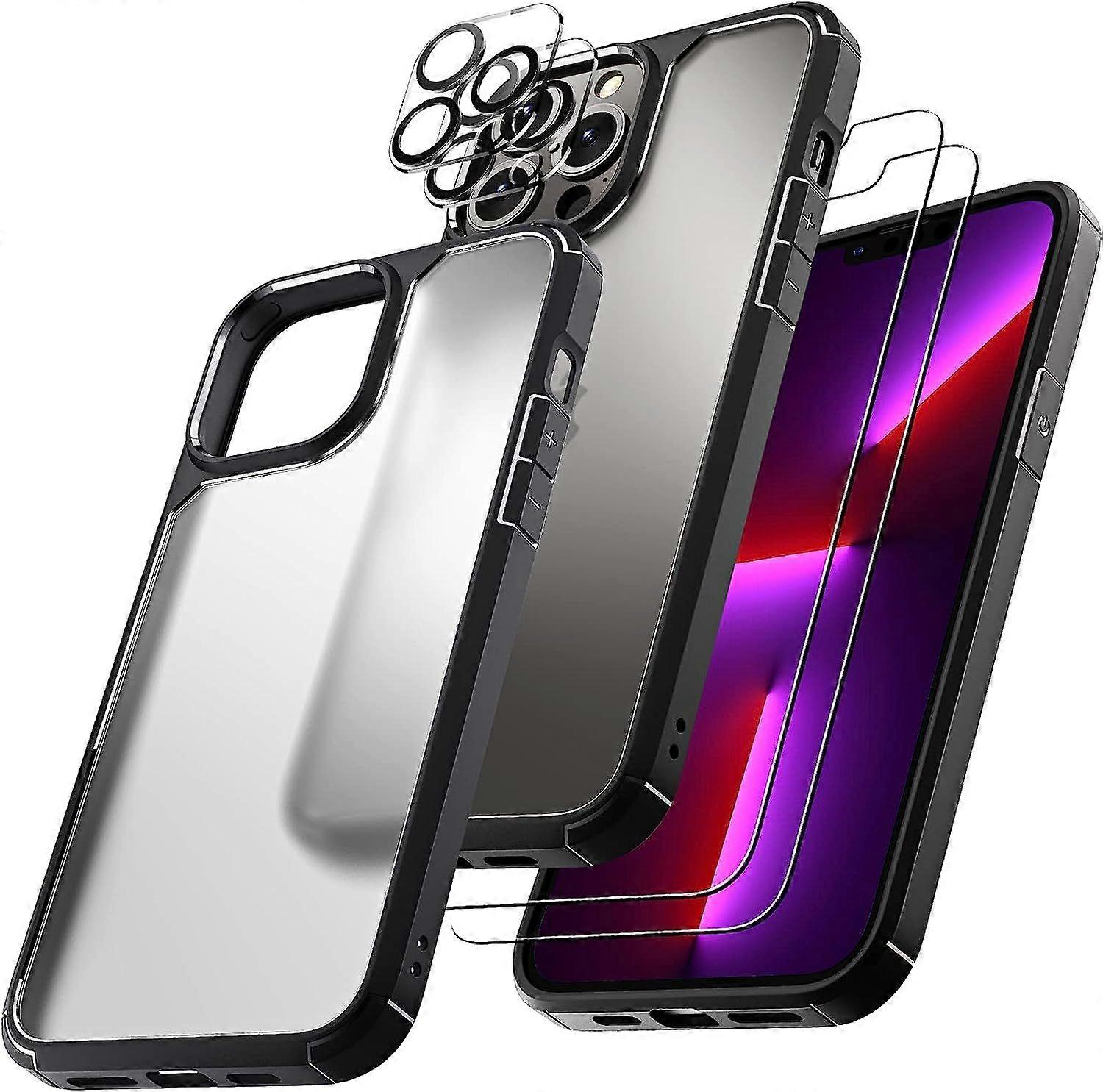 Designed for iPhone13 Mini 5.4 inch, with 2 Pack Tempered Glass Screen Protector + 2 Pack Camera Lens Protector  Shockproof Slim Thin