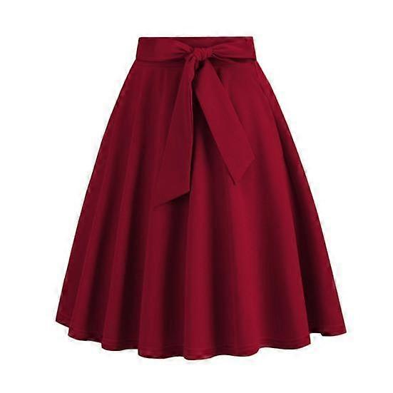 Women Skirt Belted Tight Waist Bow Decor A-line Big Swing Solid Color High Waist Soft Ruffle Summer Dating Party Midi Skirt