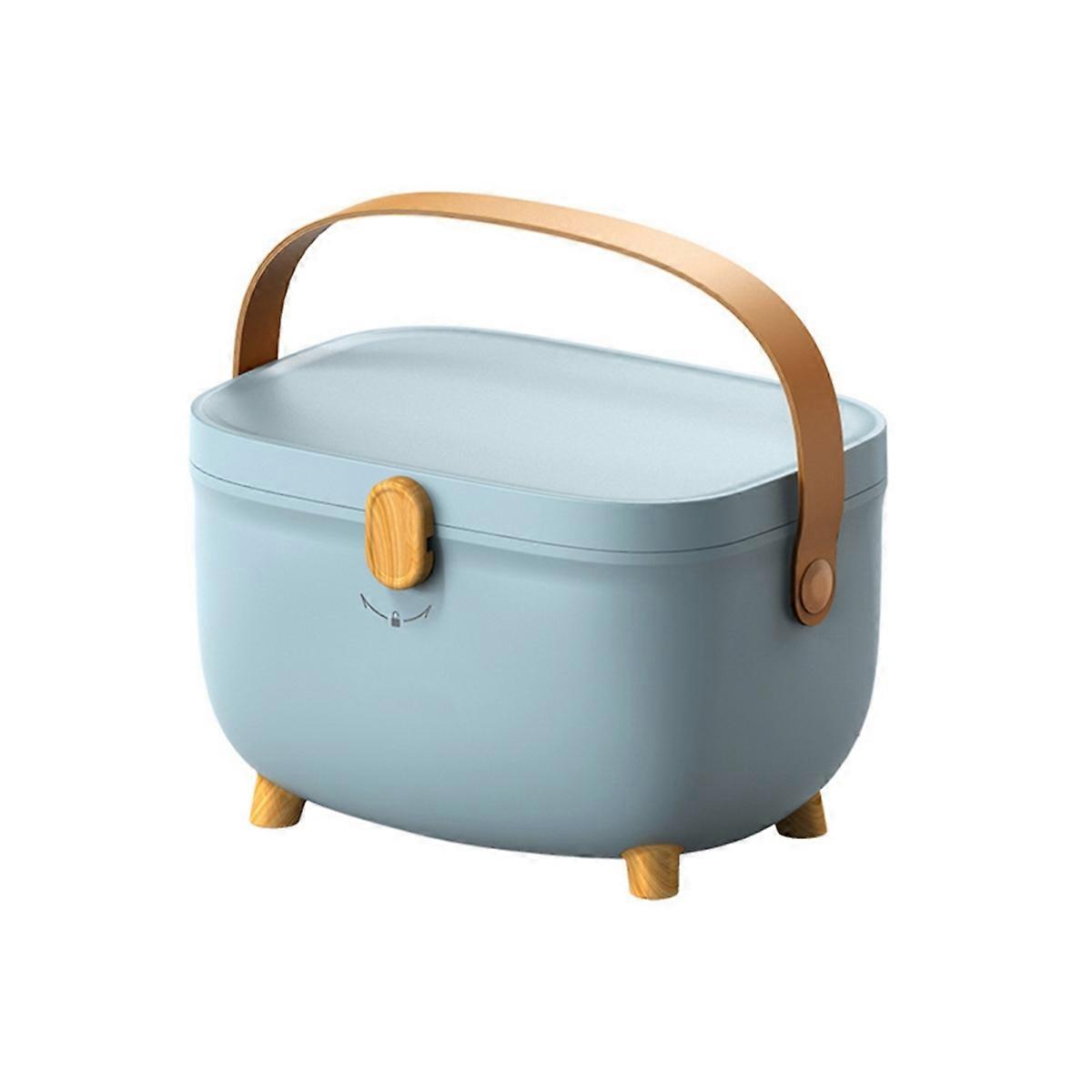 Plastic Medicine Storage Box Oval Double Layers Multi Grid Large Capacity Medical Box Organizer for Home Dorm Blue