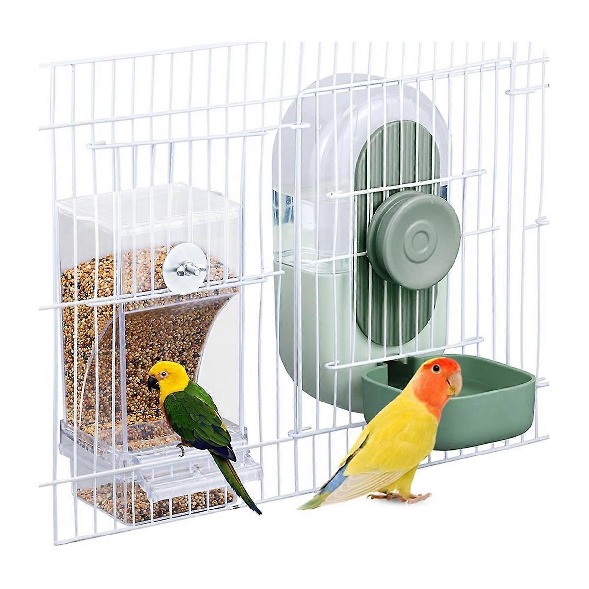 No Mess Bird Feeder & Water Dispenser Set - Automatic Feeding & Hydration, Parakeet Cage Accessories for Parrots