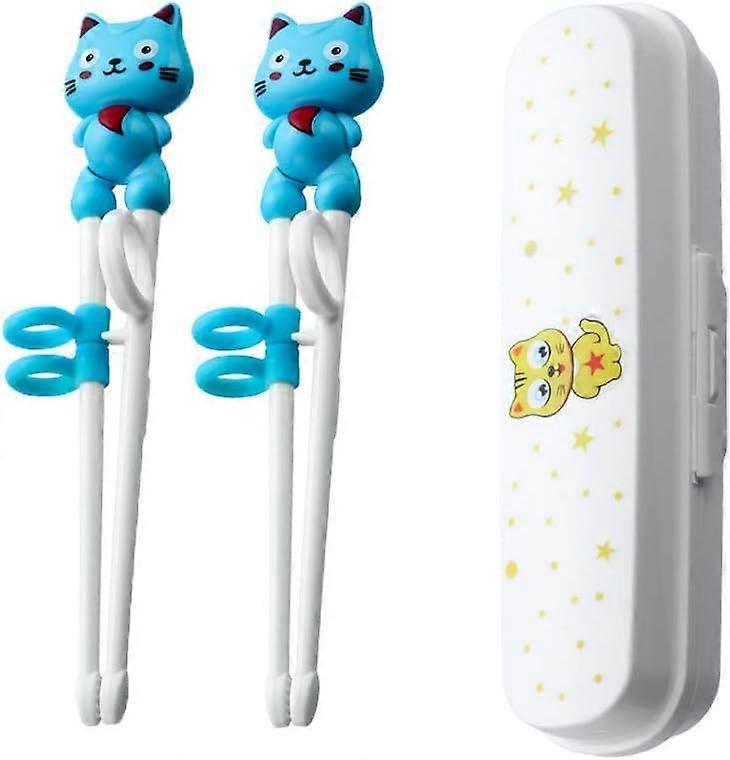 Training Chopsticks, 2 Pairs Chinese Chopsticks Learning Chopsticks with Animals and Ring for Kids Beginners, Blue