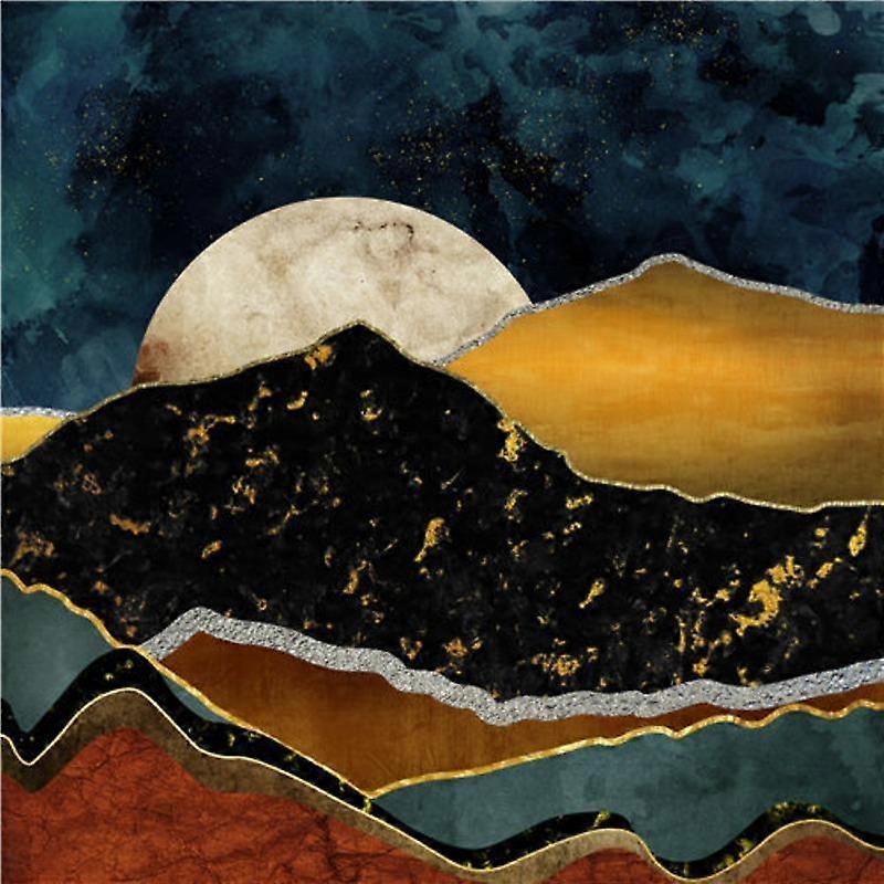 Nordic moon red sun combination abstract mountain triptych living room sofa background wall decoration painting without frame