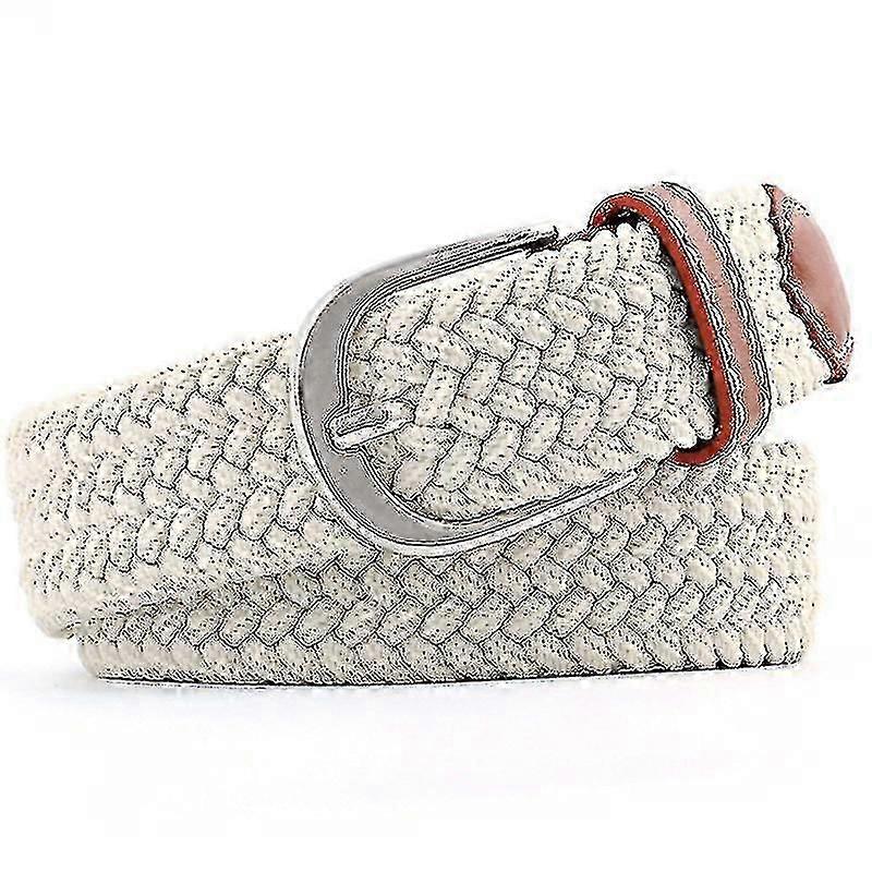 Unisex Elasticated Webbing Braided Trim Stretch Canvas Buckle Belt, 110cm