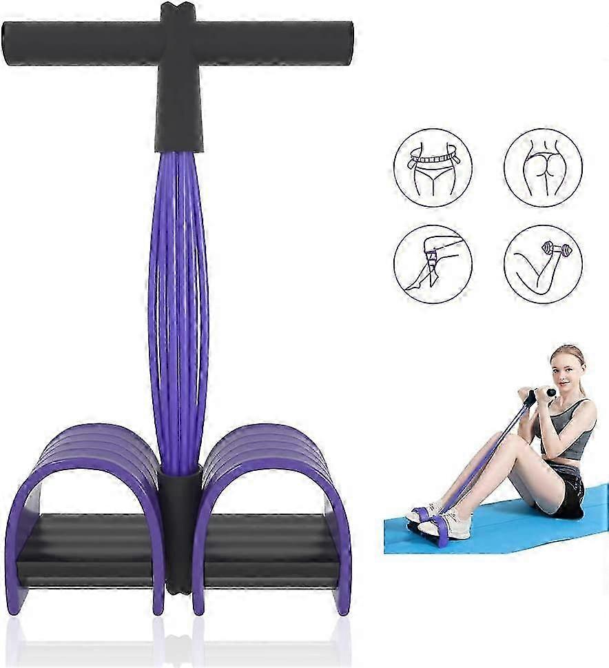 Bandas Multifuncionais Upgrade 6 Tubos Fitness Elástico com Pedais Alças Alongamento de Látex Cordas Roxo