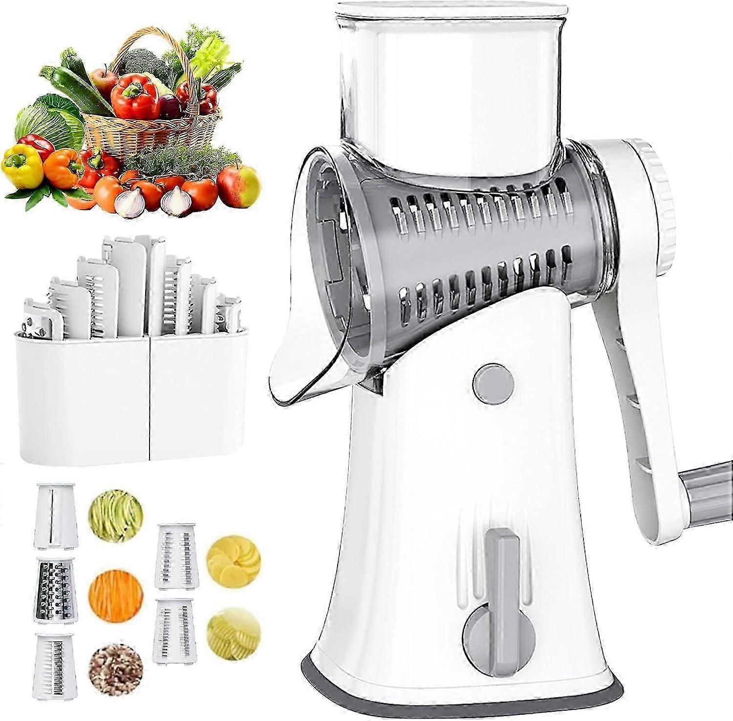 Rotary Cheese Grater, 5 in 1 Cheese Grater with Handle, Replaceable Stainless