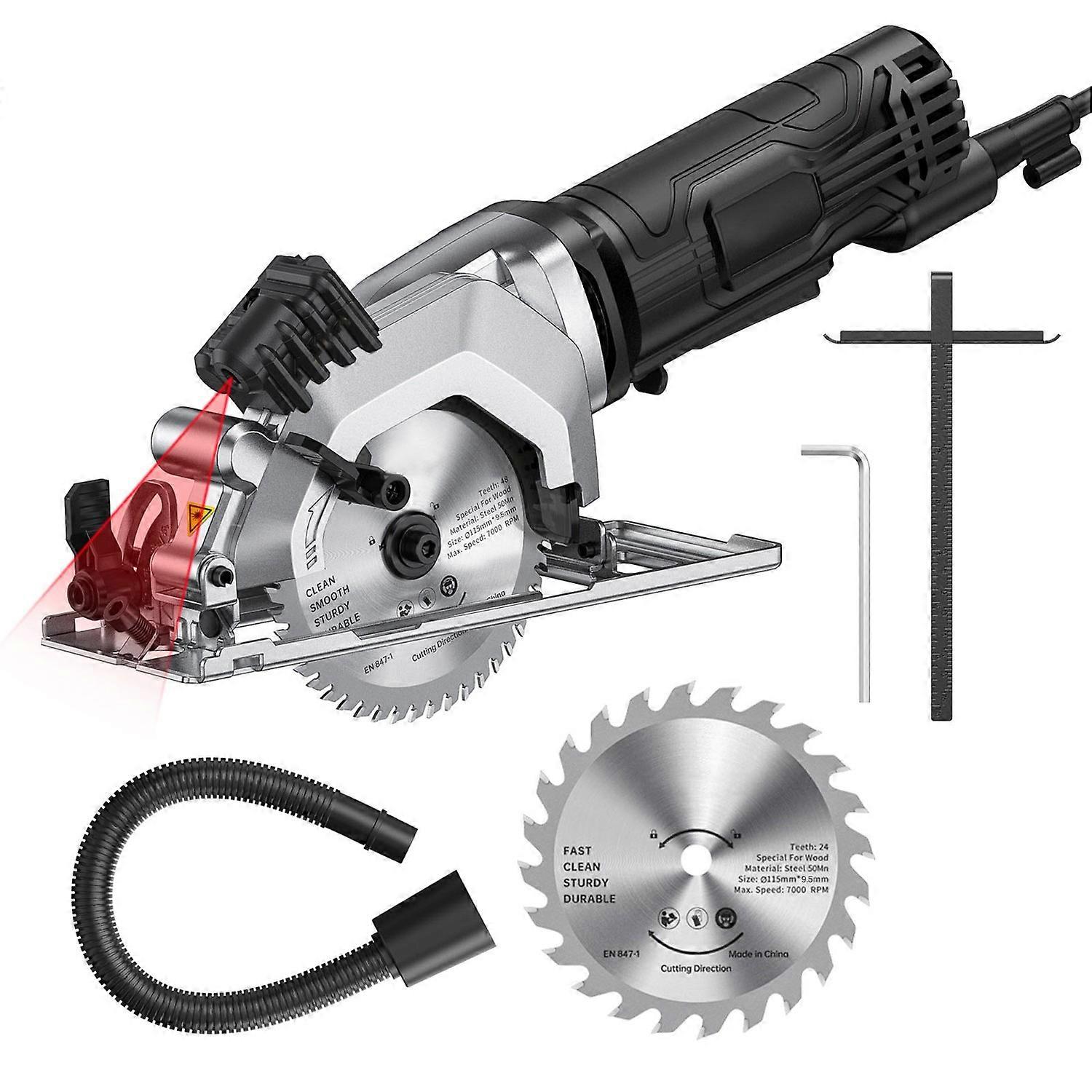 Mini Circular Saw 3700RPM Ergonomic 4.8A Pure Copper Motor Guide Mini Tile Saw with 24T Saw Blade Sc
