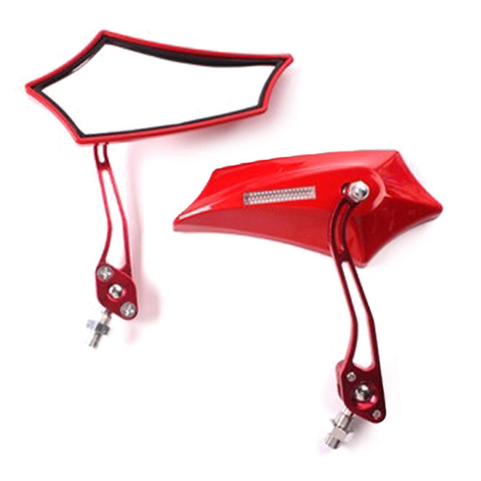 Motorcycle Rear View Side Glass Handlebar Mount Clamp Wide Angle Rear View Glass for Scooters ATV  Red