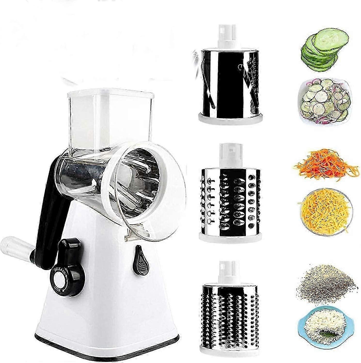 Multifunctional Vegetable And Fruit Cutting Machine, Rotating Drum Cheese Grater With 3 Stainless St