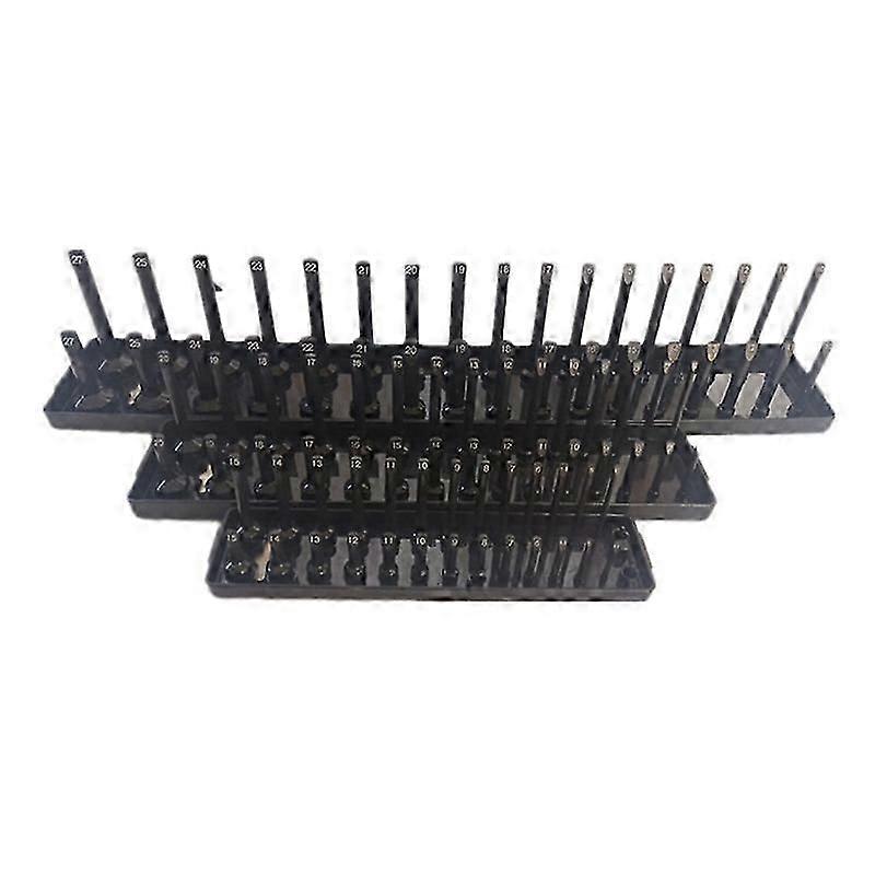 3Pc Socket Organizer Tray Set Black Metric Socket Trays 1/4Inch 3/8Inch & 1/2Inch Drive Deep and Shadow Socket Holders DS