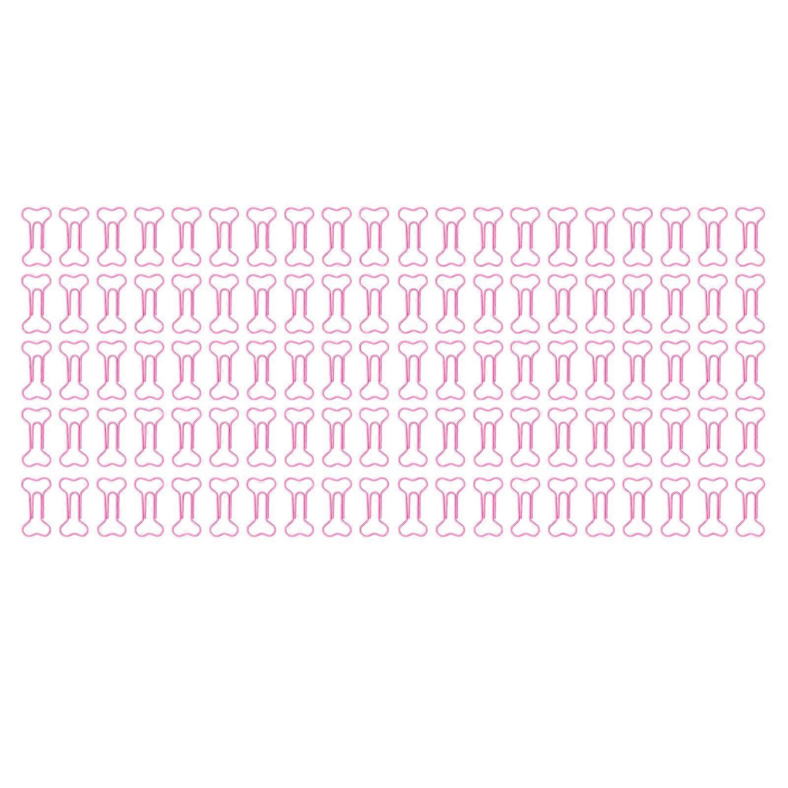 100pcs Pink Bone Shape Portable Small Cute Electroplating Metal Paper Clips for File Classification