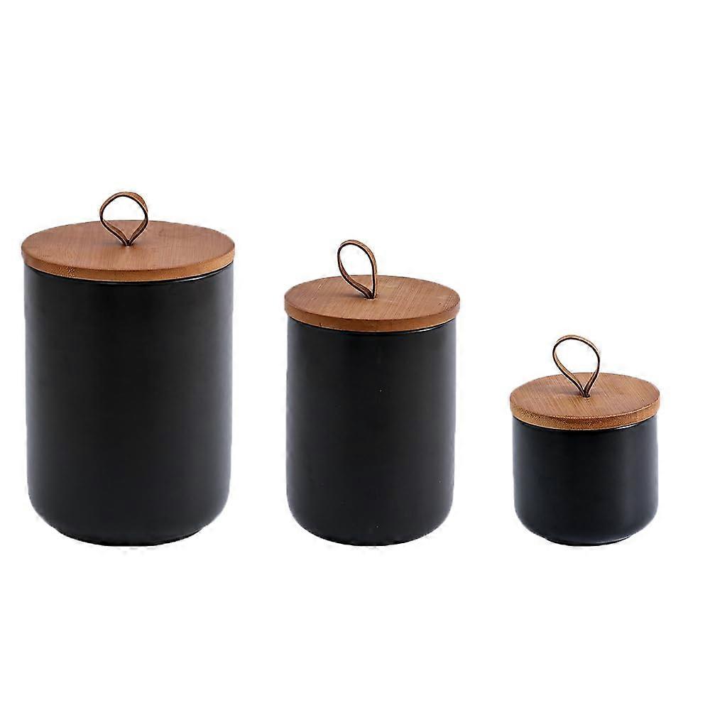 3 Piece Ceramic Food Storage Jar Canister Set Modern Black Design for Tea Coffee Spice Nuts Snacks Organization
