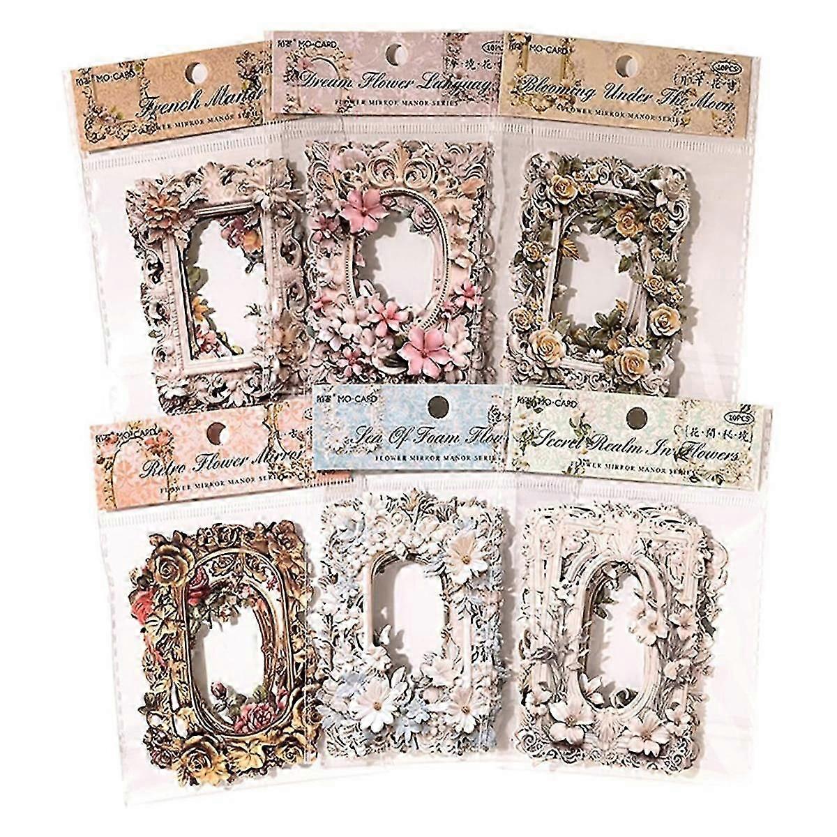 60 Sheets Retro Background Decorative Paper Scrapbook Paper,Relief Flower Lace Frame Vintage Paper Embossed Floral Frame