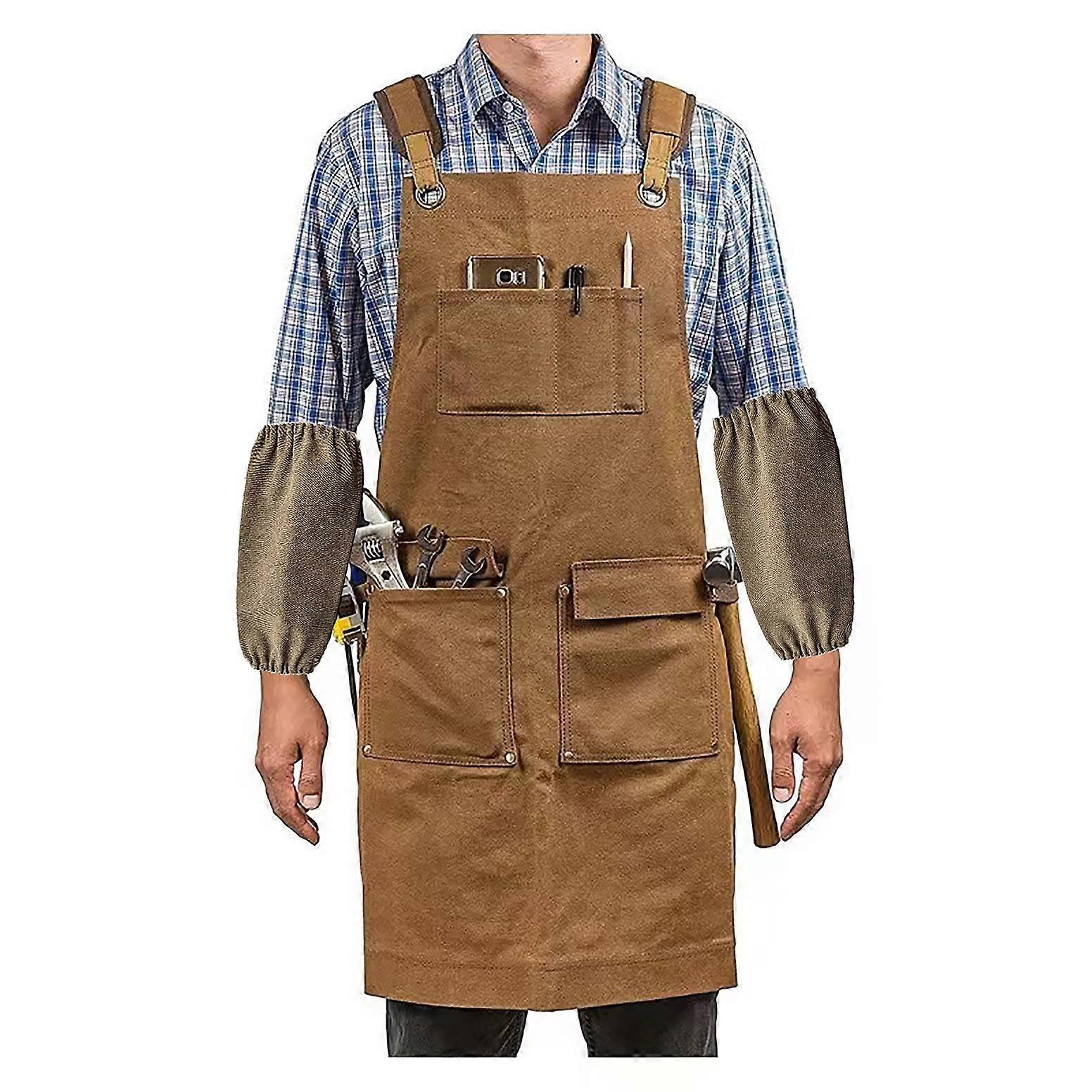 Woodworking Aprons. 16 oz Waxed Canvas Work Apron with Pockets Adjustable Strap.for Men/Women.with Sleeve Cover