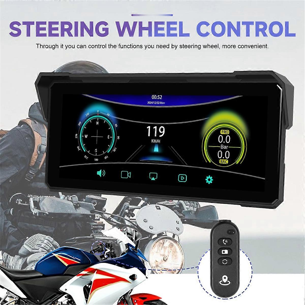 Motorcycle Carplay Android Auto Screen Monitor Dual Cameras DVR