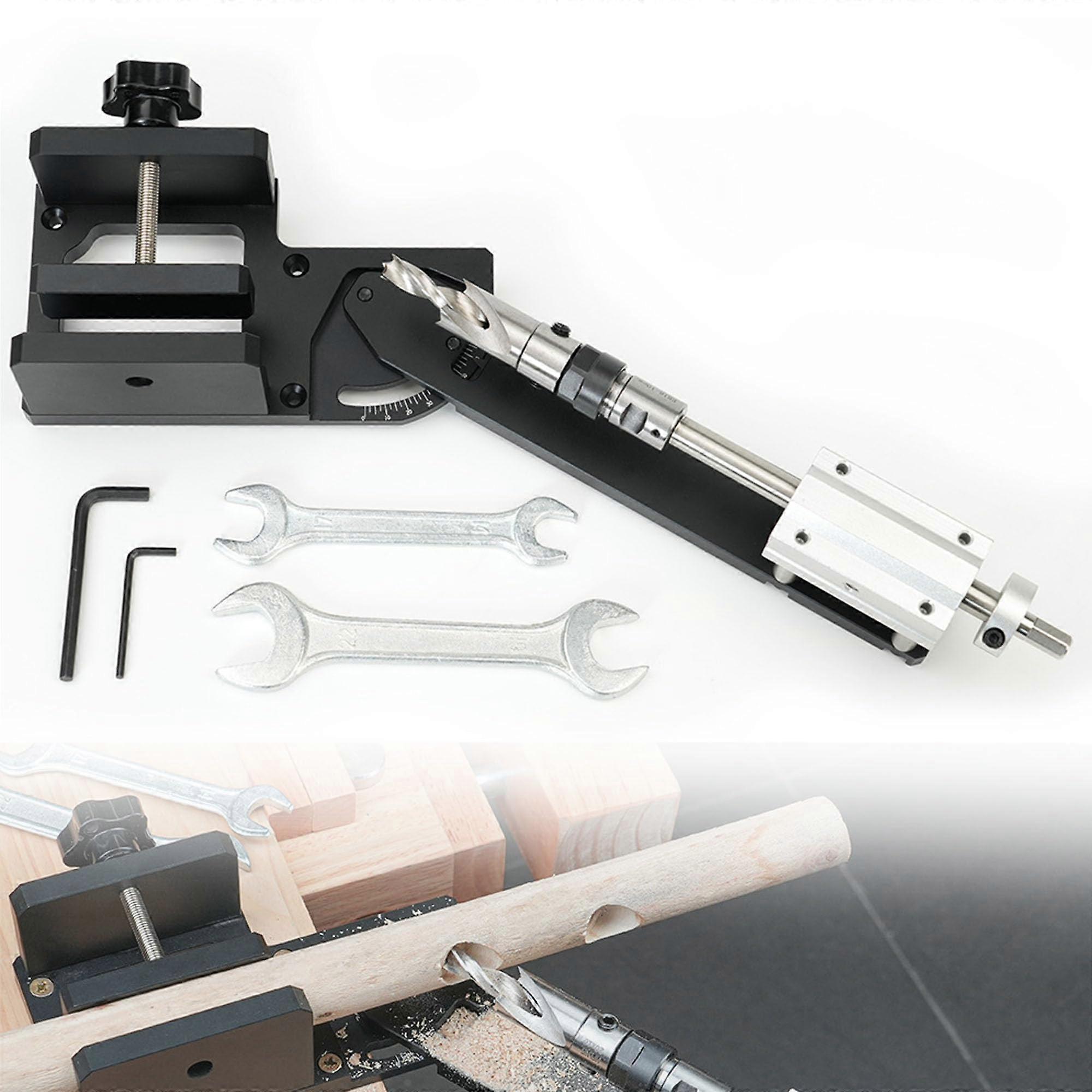 Dowel Jig Tool with Step Bit, Adjustable Angle Dowel Punch, Drill Guide for Woodworking and Round Hole Drilling