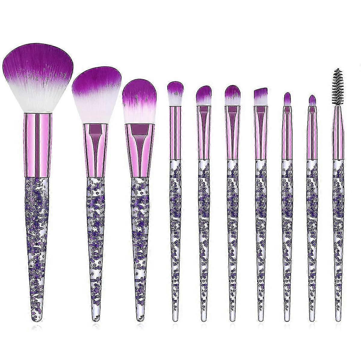 10pcs Stylish Glitter Handle Makeup Brush Set, Professional Brushes
