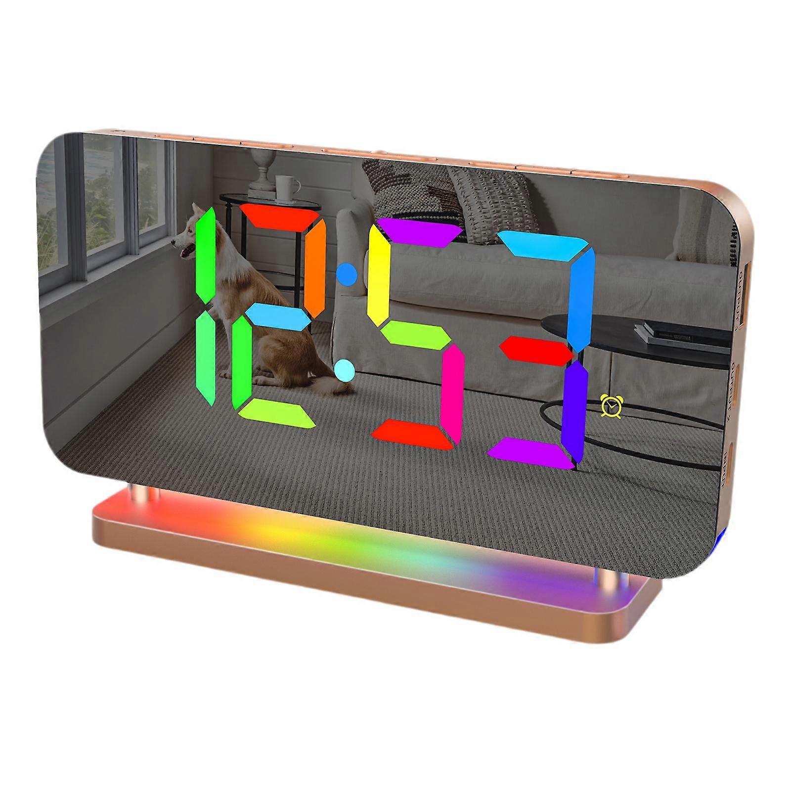 LED Digital Alarm Clock Large Mirror Display Modern Snooze Table Clock