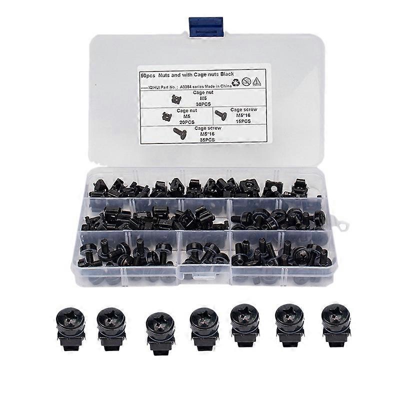 50Pcs M5 12mm Nuts and Screw Screw with Cage Nuts Black for Server Rack Cabinet Rack Mount Screws an