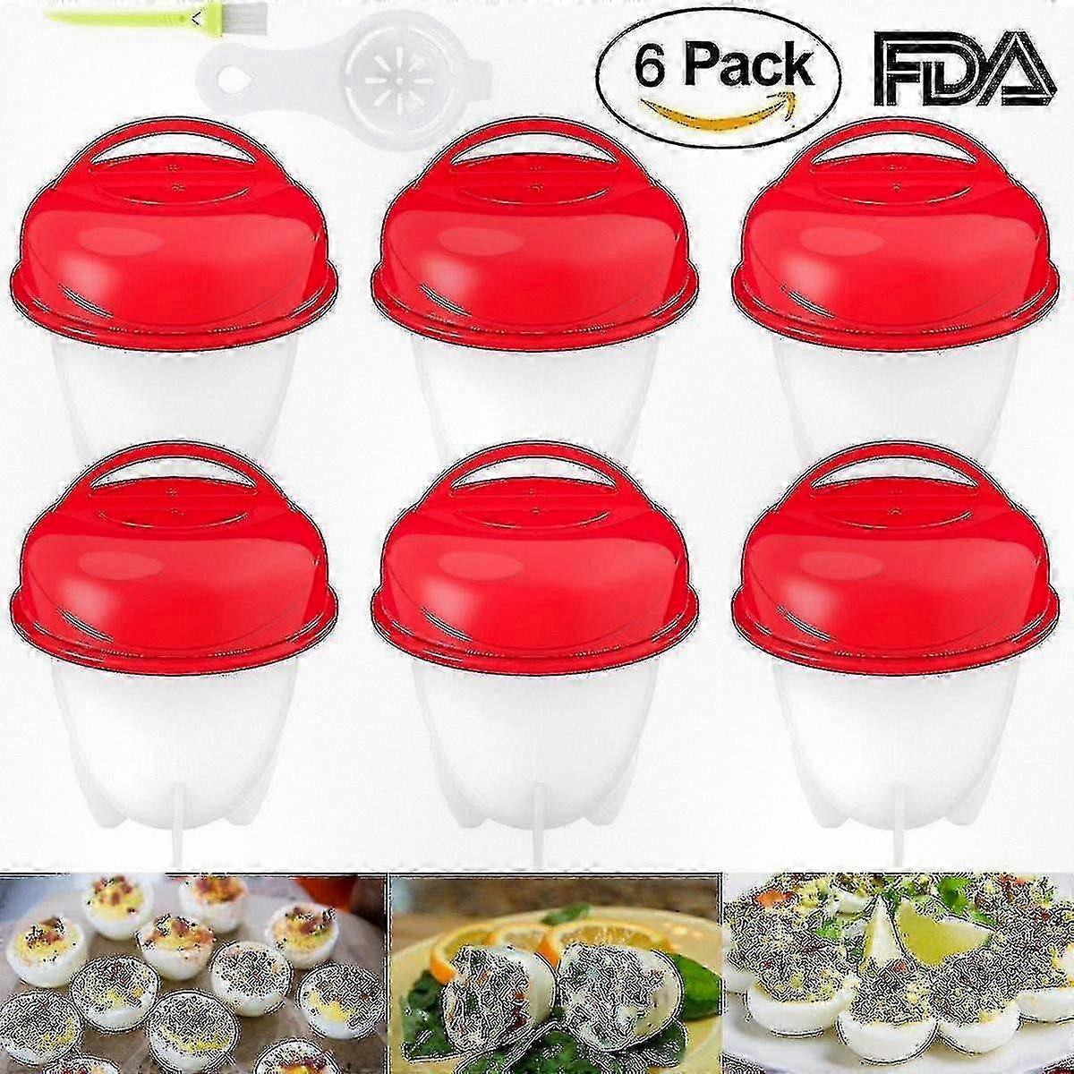 Set Of 6 Silicone Non-stick Containers For Cooking Hard Boiled Eggs Without The Shell - Suitable For Egg Cooker - Red