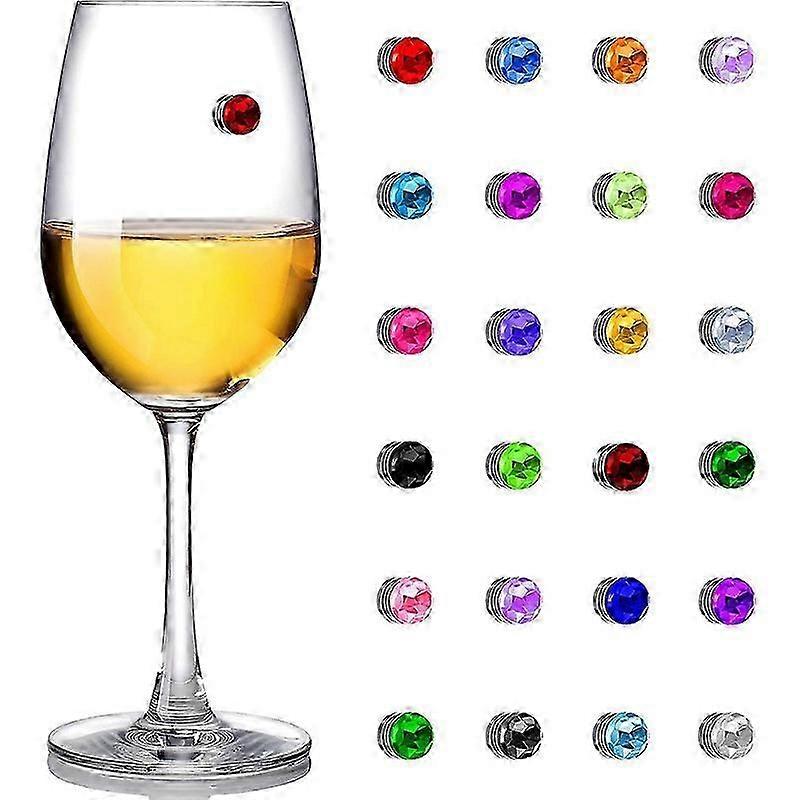 24 قطعة النبيذ الزجاج سحر كريستال المغناطيسي علامات الشراب لزجاج النبيذ الشمبانيا المزامير كوكتيلات مارتيني ، ملونة