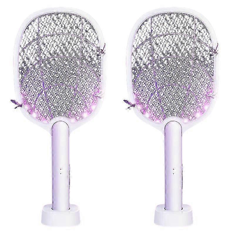 2Pcs Rechargeable Electric Mosquito Fly Swatter Zapper Racket Bug Insect Killer Lamp