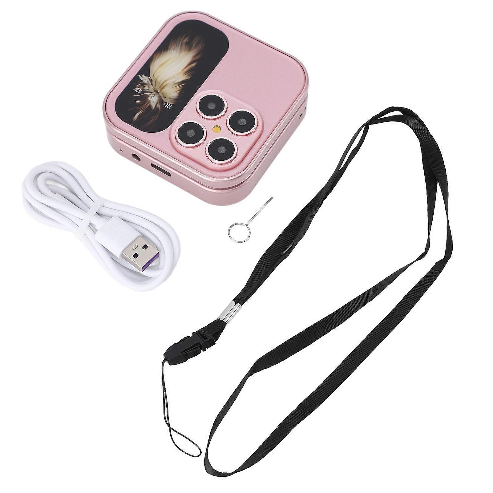 2G Flip Tiny Cell Phone for Seniors Dual Nano SIM FM Radio Media Player LED Flashlight HD Rear Camera Flip Smallest Mobile Phone with Lanyard Pink