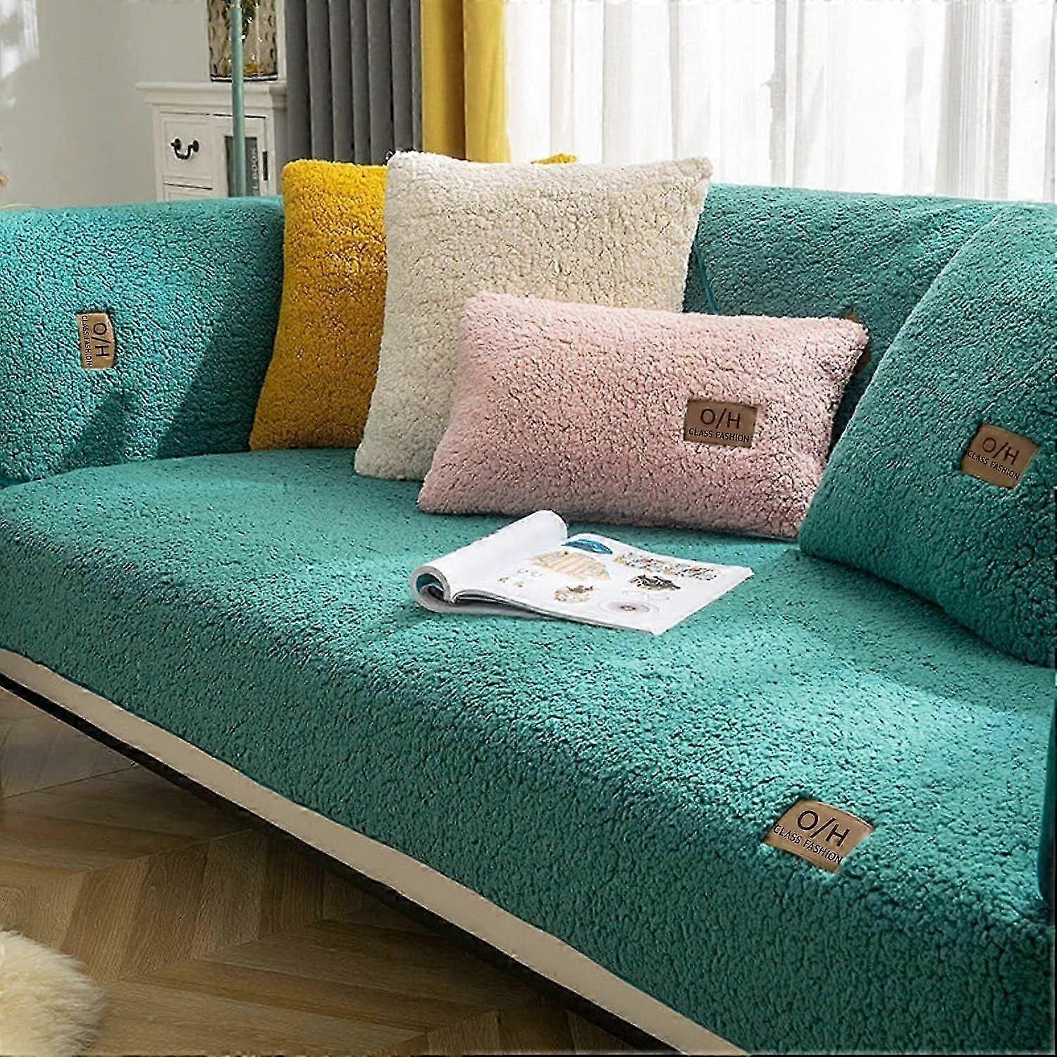 Corner Sofa Cover Quilted Sofa Cover with Armrests with Left/Right Meridian - L-Shaped Anti-Stain Sofa Protector (Green, 90x180cm/Rectangular)