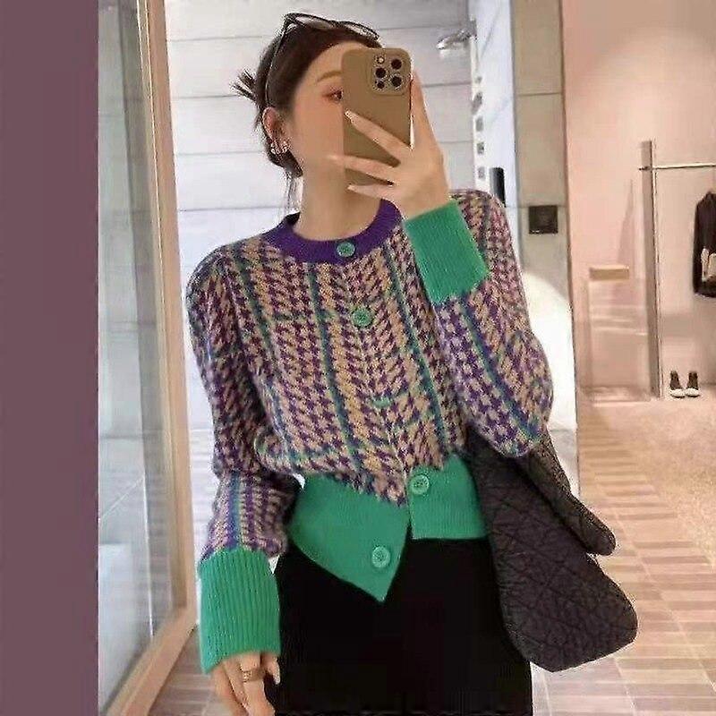 Einreihiger Strickpullover mit Rundhalsausschnitt Damen All-Match