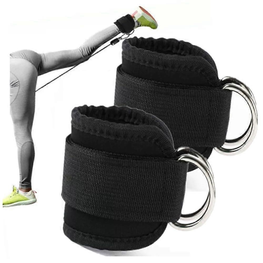 Ankle Strap for Cable Machine Adjustable, Double D-Ring Cushioned Ankle Cuff, Black Pair for Hip Abductor