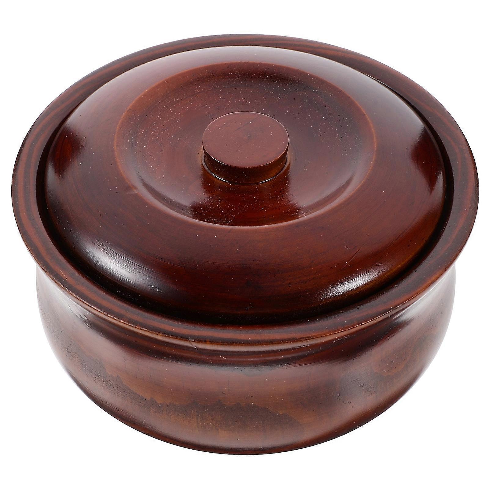 Dark Red Synthetic Food Container with Wooden Cover for Storage Use and Safe Food Keeping 1 Pc