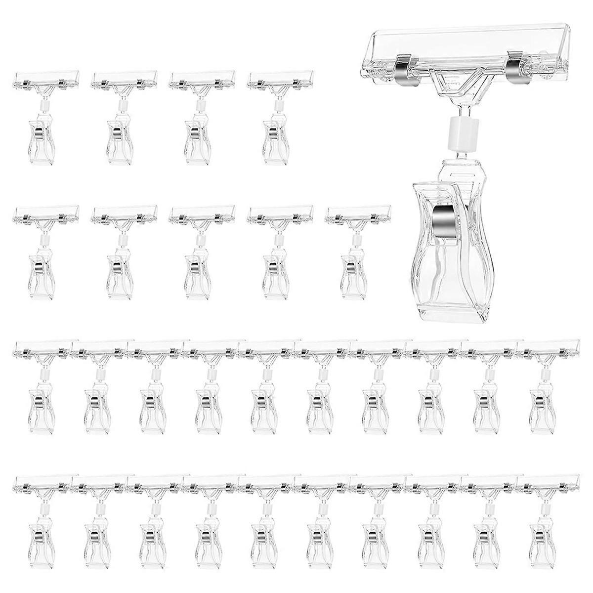 30PCS Clear Sign Clips Plastic Rotatable -Clip Sign Holder Stand for Merchandise Display, Sign Hold