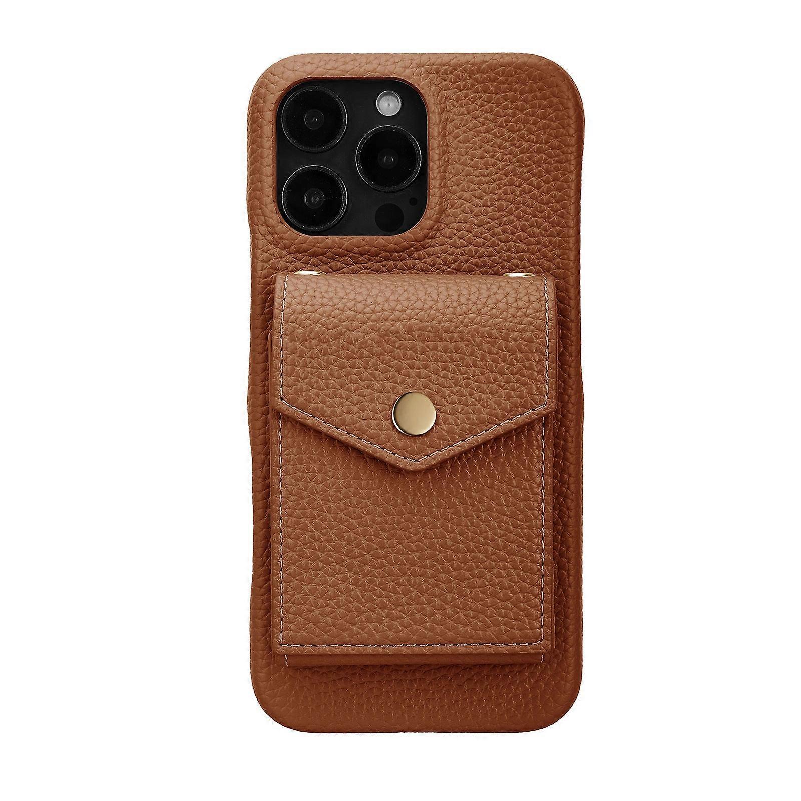 Veske Til Iphone 14 Pro Max Brun Uten Snor Lær Stor Kapasitet Lommebok Crossbody Anti-fall