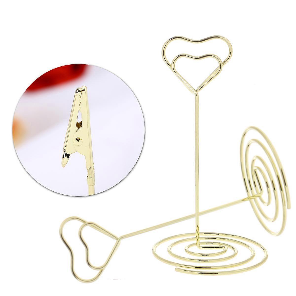 Gold Heart Memo Clips with Spiral Base – 10pcs Pack for Wedding, Party, Office Decoration, Photo & Note Display