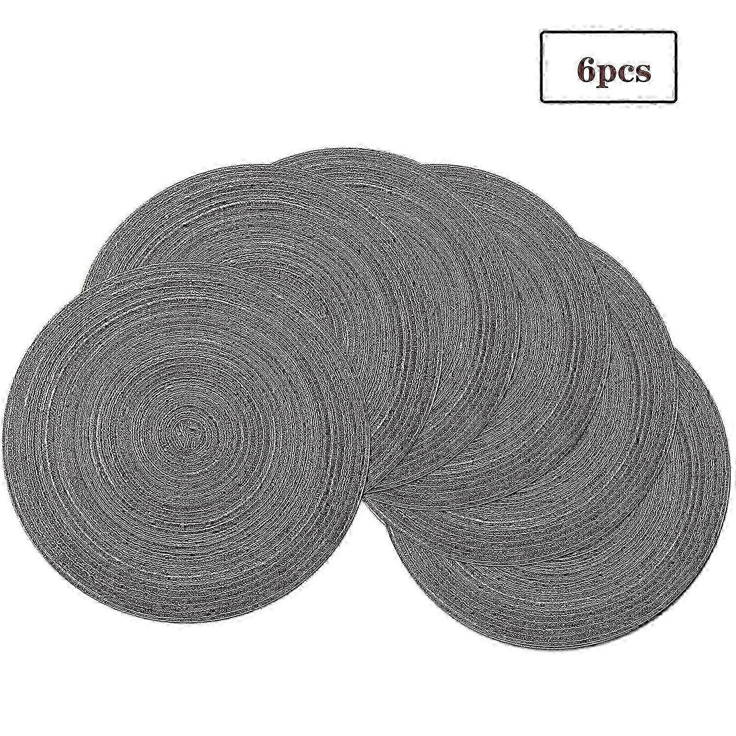 Conjunto de 6 jogos americanos de algodão, jogos americanos redondos Limpe com pano seco Resistente ao desgaste Resistente ao calor, jogos americanos tecidos Cinza escuro