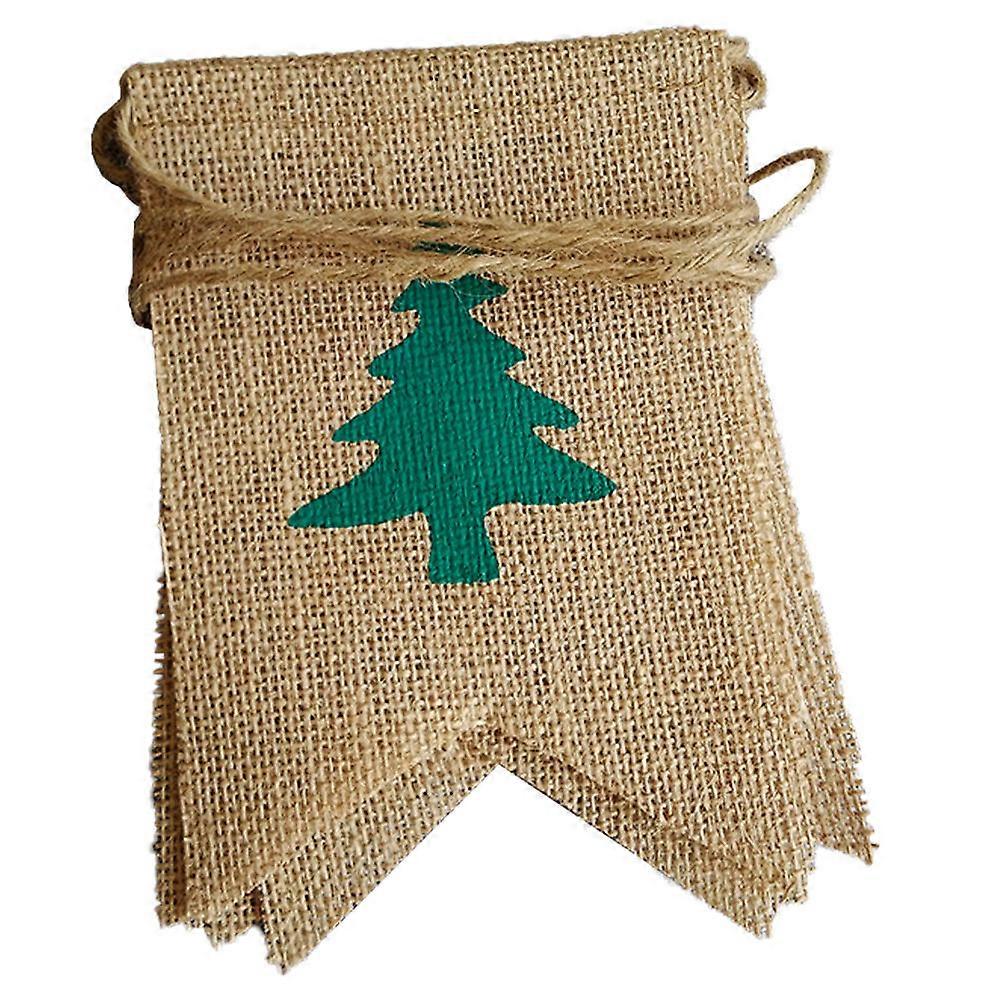 Bunting Flag Christmas Tree Pattern Banner Party Supplies Event Photoshoot Decoration Linen Material Swallowtail Shape 1Set