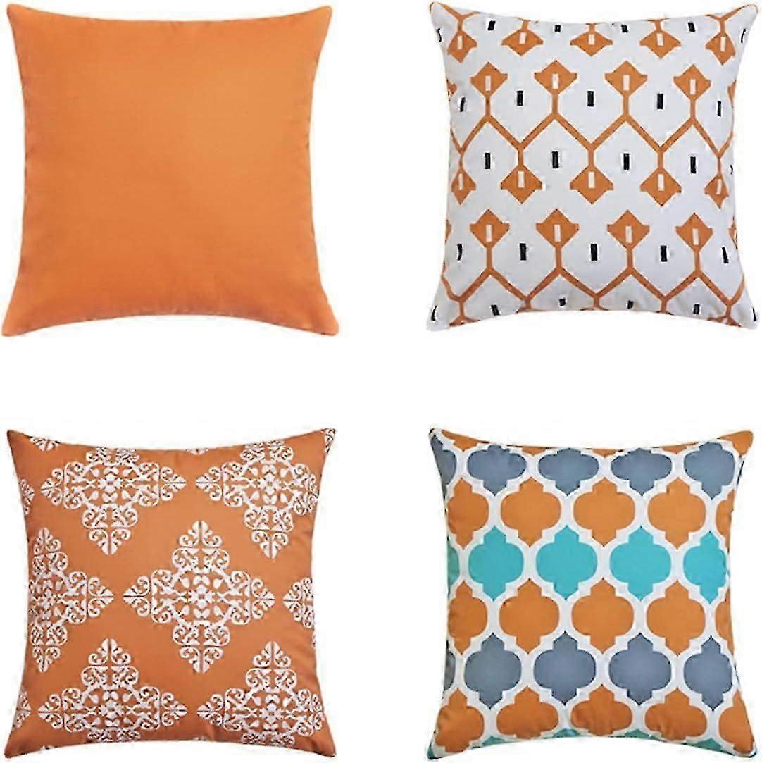 Fodere per Cuscini - Set di 4 Federe Geometriche Decorative in Cotone e Lino 45 x 45 cm Blu