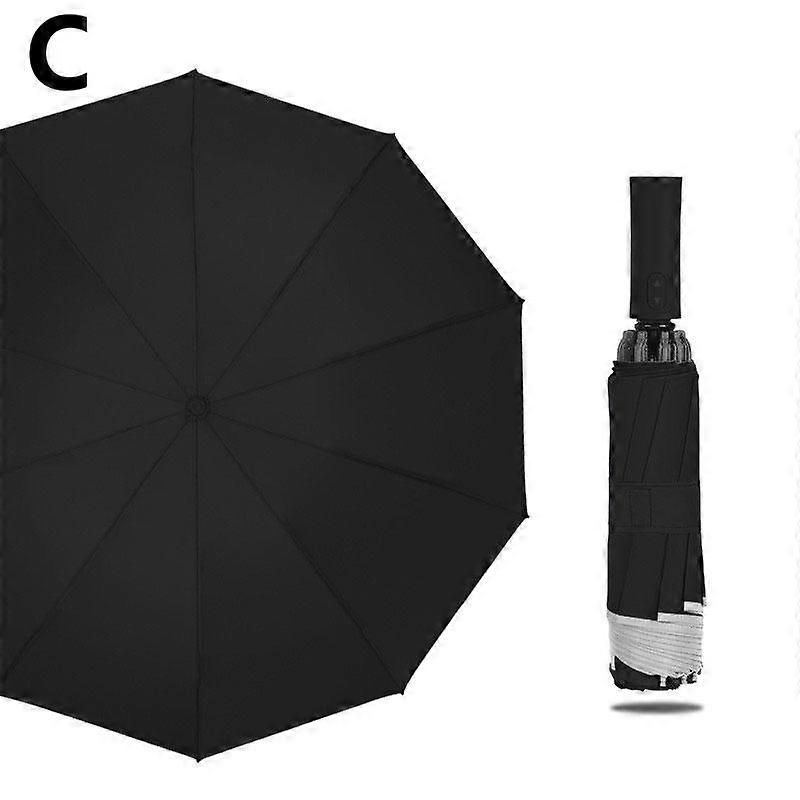 Reverse Umbrella With Reflective Stripe Portable Windproof 10 Reinforced Ribs Automatic