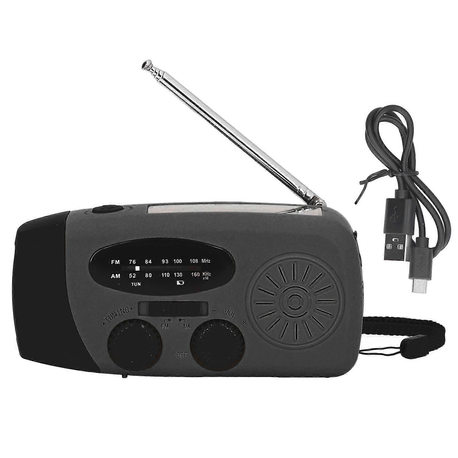 Radio solaire à manivelle avec lampe de poche LED, radio FM AM WB USB portable pour la prévention des catastrophes, noir et japonais