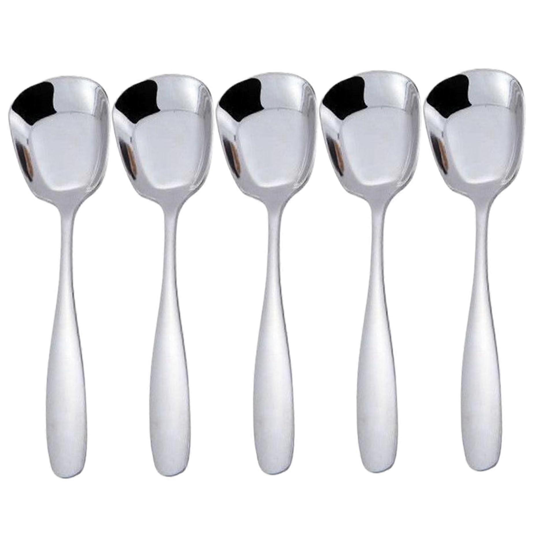 5pcs Soup Spoons, Stainless Steel Square Head (6.69 x 1.73), Suitable for Ice Cream, Dessert, Minimalist Design