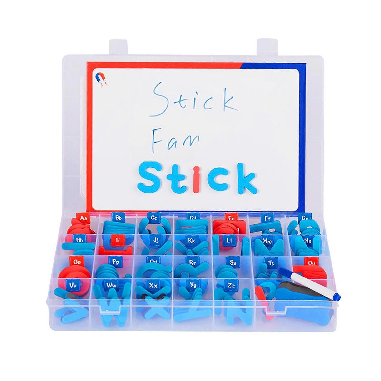 Magnetic Letters Kit for Kids, 104-Piece Alphabet Learning Set in Red and Blue, Phonics Magnetic Letters with Board