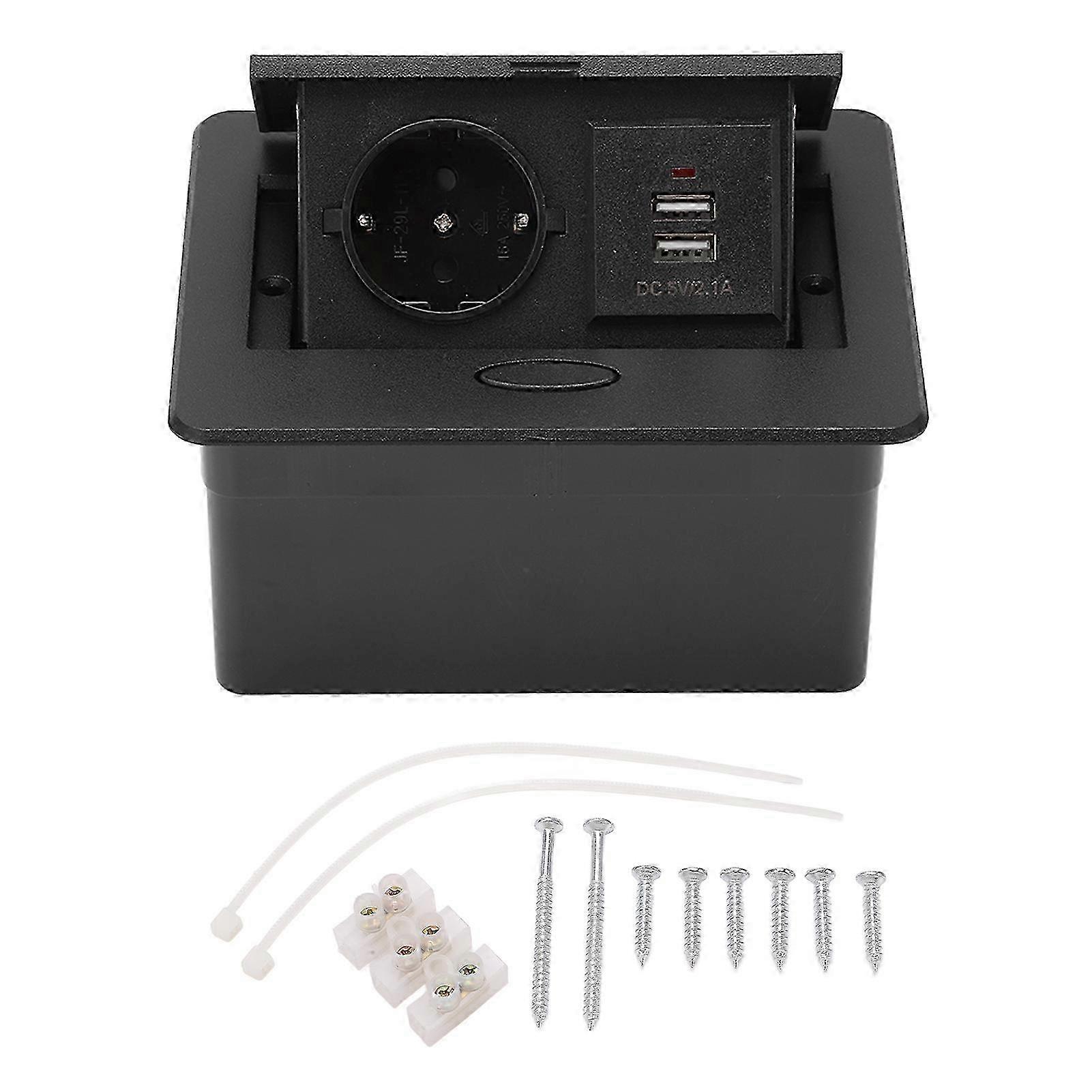 Desktop Socket Dual USB Port Bounce Power Strip Waterproof Connection Box EU Standard 250V