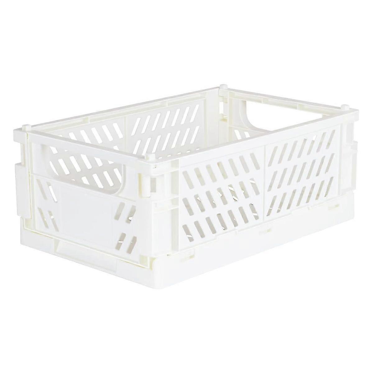 Foldable Mini Storage Basket with Handle for Organizing Stationery, Snacks, and Cosmetics - White