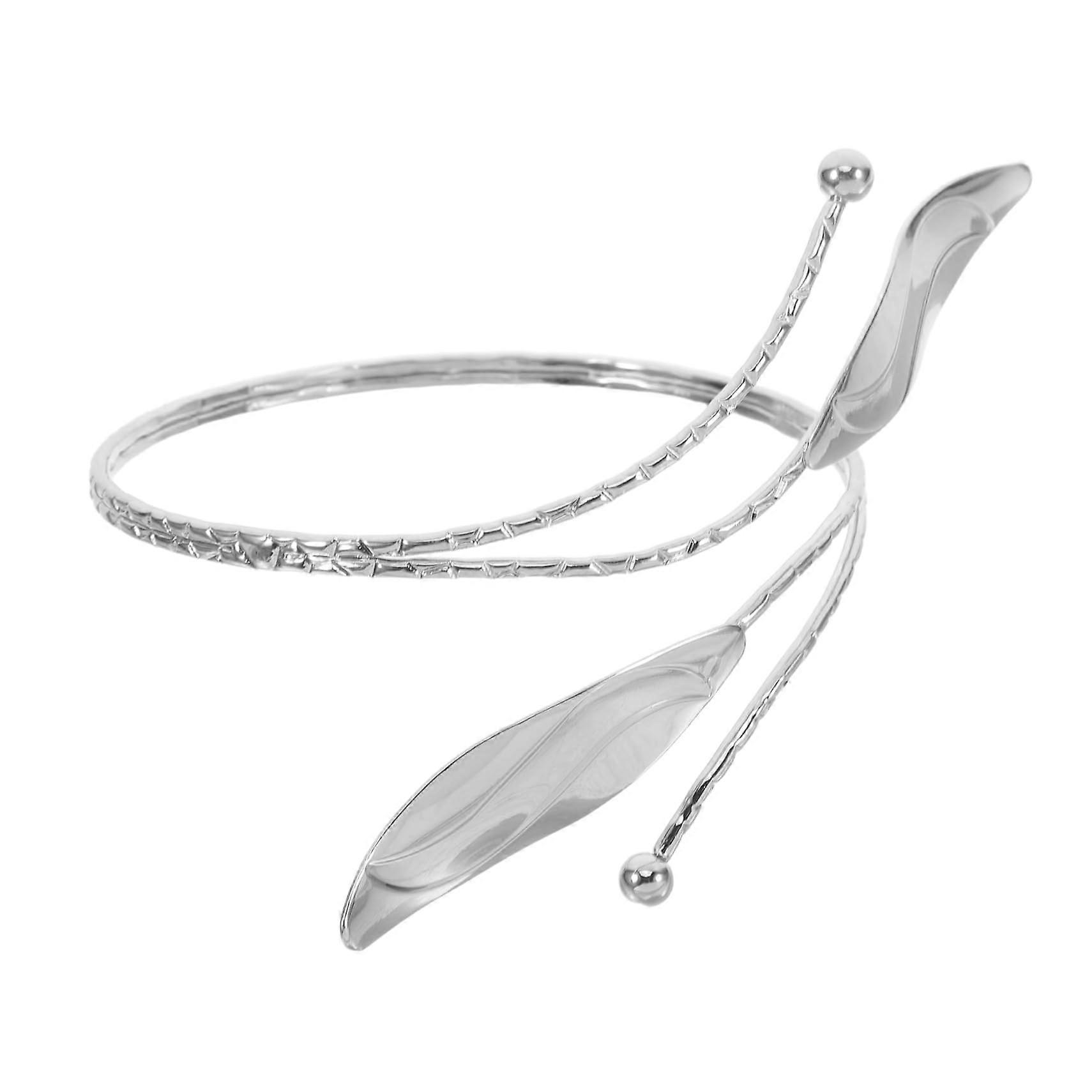 Open Bracelet Adjustable Upper Bangle Wave Pattern Leaf Cuff For Women Metal Wrist Ornament For Festivals No Gemstone