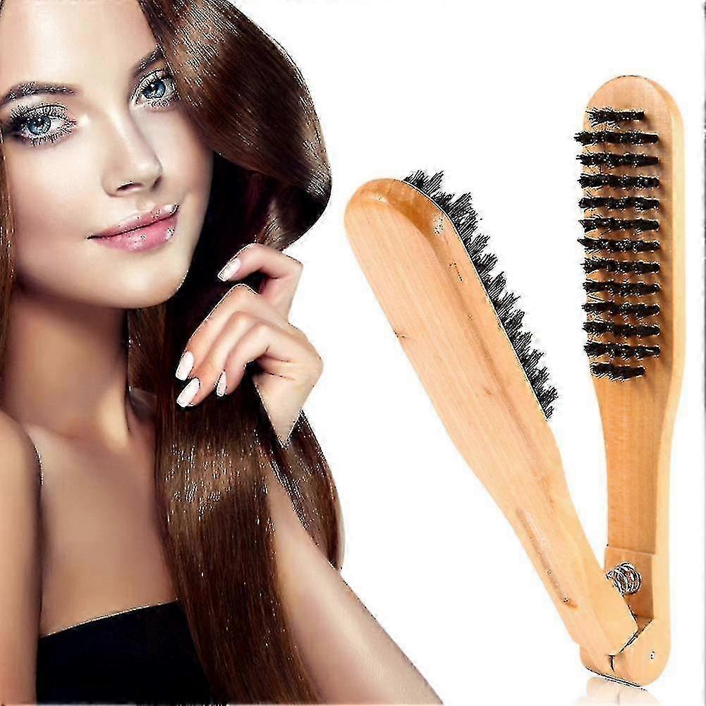 2025 Double Brushes Comb, Anti-static Dual-brush Comb, Professional Hair Straightener Comb, V Shaped Clamp Styling Comb