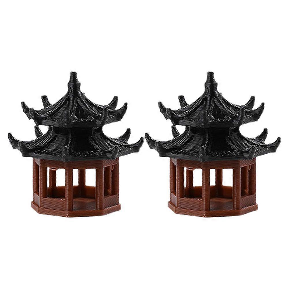 Small Landscape Pavilion Chinese Style Two-tier Octagonal Design For Garden Accessory 3.50X3.50X3.50CM 2Pcs