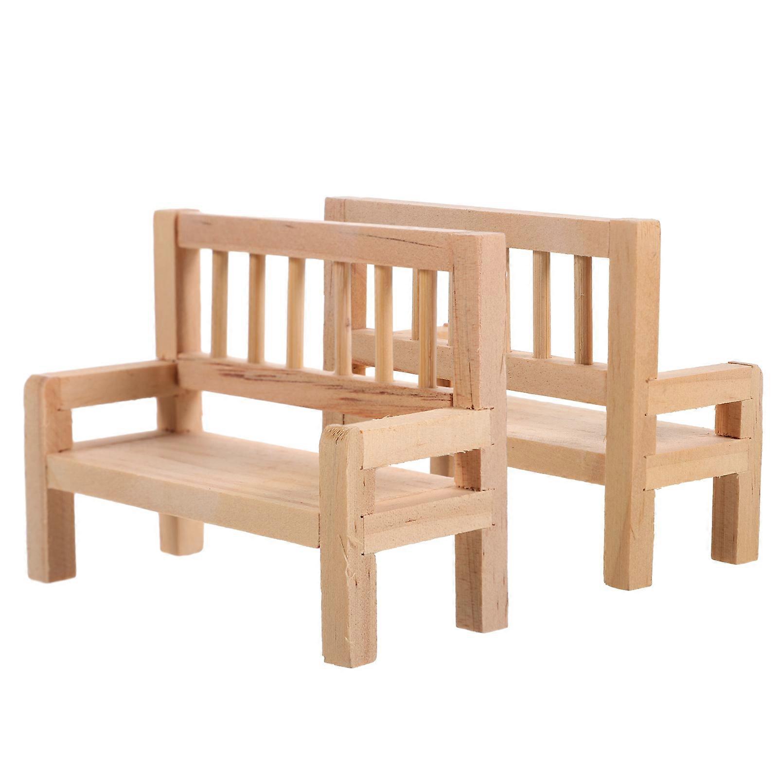 Mini House Bench Prop Miniature Dollhouse Accessories Wooden Storage DIY 2Pcs