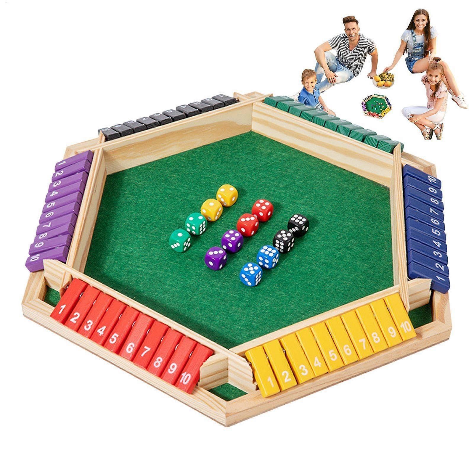 Shut The Box Game, Wooden Dice Game, Dice Board Game for 6 Players, Classic Table Version Multicoloured