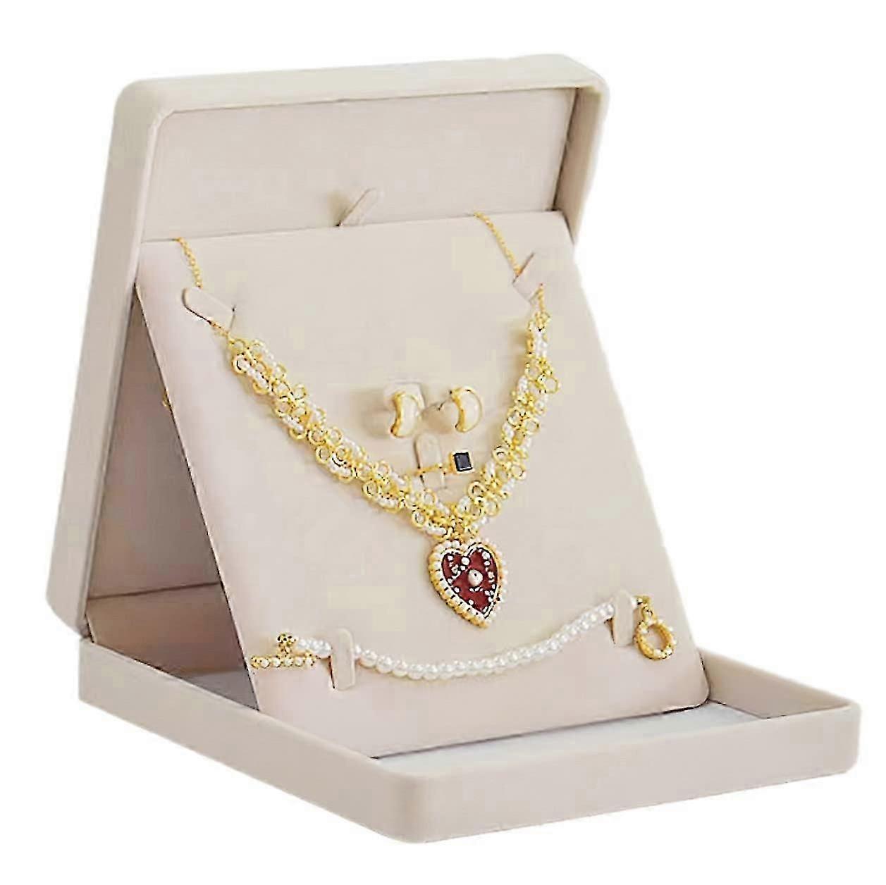 أفخم المخملية مجموعة المجوهرات مربع ، تخزين مربع العرض، الزفاف مجوهرات هدية مربع (البيج)